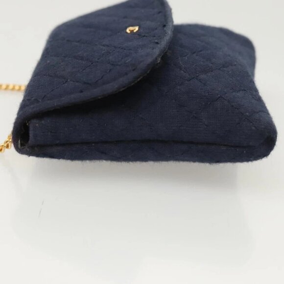 CHANEL Matelasse Chain Pouch Shoulder Bag Cotton Navy Gold CC Auth - Picture 12 of 15